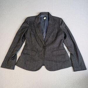 J.Crew Women's Sz 6 Wool Herringbone Gray/Black Stripe One Button Pockets Blazer